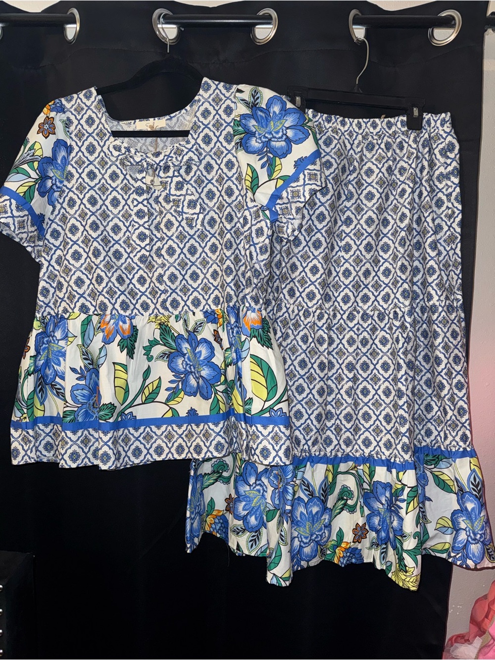 EASEL NWT Blue Floral Two-Piece Set - Top and Skirt